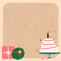 Wedding doodle background, brown frame with grid pattern psd