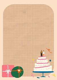 Wedding doodle background, brown frame with grid pattern