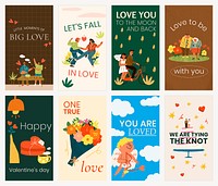 Valentine’s celebration Instagram story template, cute doodle illustrations and quote vector collection