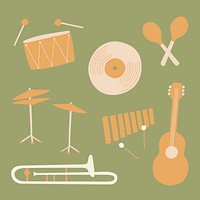 Jazz music instruments sticker, retro design, entertainment graphic in pastel psd set