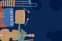 Music border background, retro instrument in blue psd