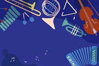 Purple aesthetic background, musical instrument border in retro design psd