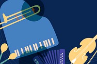 Music border background, retro instrument in blue psd