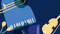 Jazz aesthetic computer wallpaper, musical instrument border in blue