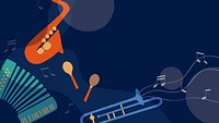 Retro music desktop wallpaper, blue instrument illustration