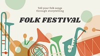 Folk music festival banner template, retro instrument design vector