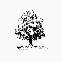 Vintage tree sticker, botanical icon illustration in black vector