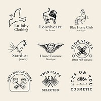 Vintage business logo template, antique badge illustration in black psd set