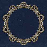 Vintage lace frame, circle shape on blue background psd