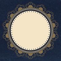 Floral lace frame, circle shape on dark blue background vector