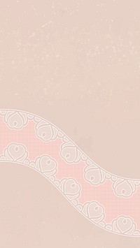 Vintage pink phone wallpaper, lace heart border in feminine design vector