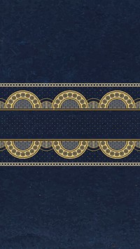 Gold lace phone wallpaper, navy blue floral border vector