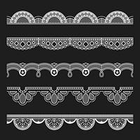 Floral lace pattern brush, white vintage fabric border vector, compatible with AI