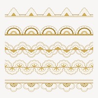 Floral lace pattern brush, gold vintage fabric border vector, compatible with AI