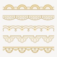 Feminine lace pattern brush, gold classic border vector, compatible with AI