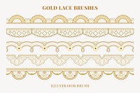 Floral lace pattern brush, gold vintage fabric border vector, compatible with AI