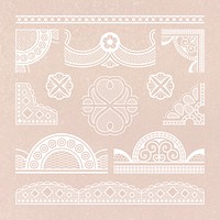 Vintage lace clipart, feminine fabric design in white psd set