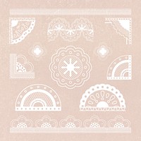 Elegant lace corner border, vintage fabric clipart in white psd set