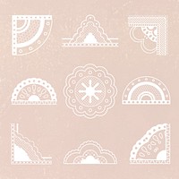 Elegant lace corner border, vintage fabric clipart in white vector set