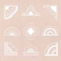 Elegant lace corner border, vintage fabric clipart in white psd set