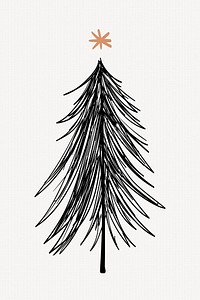 Cute Christmas tree sticker, hand drawn doodle in black vector