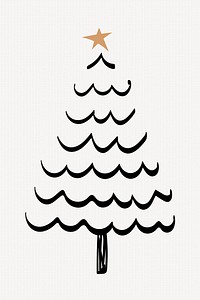 Pine tree collage element, Christmas doodle illustration in black vector