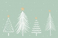 Green Christmas background, aesthetic pine trees doodle