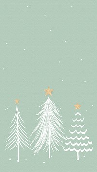 Aesthetic Christmas phone wallpaper, winter doodle in green