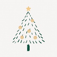 Christmas tree sticker, cute doodle illustration in green vector