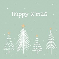 Happy x’mas greeting Instagram post template, cute Christmas greeting with trees doodle vector