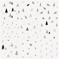 Festive Christmas background, cute doodle in black and white psd set