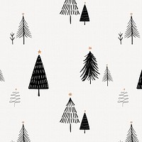 Christmas tree background, cute doodle pattern in black vector