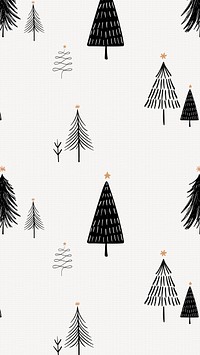 Christmas phone wallpaper, cute doodle pattern in black and white vector