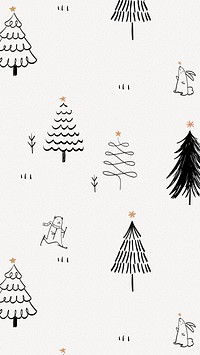 Christmas mobile wallpaper, cute doodle pattern in black and white vector