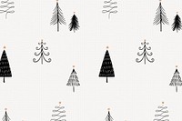 Christmas tree pattern background, cute festive doodle in black vector