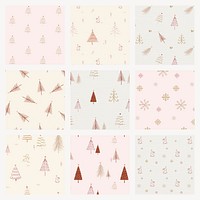 Festive Christmas background, cute doodle in pastel psd set