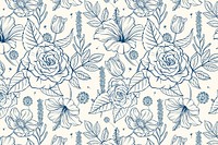 Vintage rose pattern background, blue botanical illustration psd