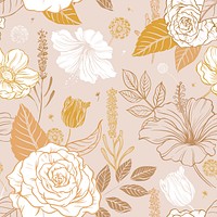 Aesthetic flower pattern background, vintage botanical illustration vector