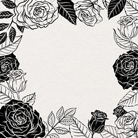 Vintage rose frame background, flower illustration in black and white psd