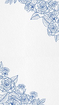 Blue floral iPhone wallpaper, flower border design psd