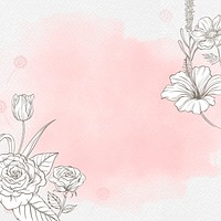 Flower watercolor background, pink rose border in vintage design psd