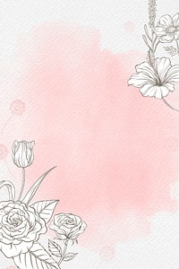 Flower watercolor background, pink rose border in vintage design psd