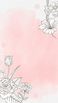 Flower watercolor iPhone wallpaper, pink vintage border psd