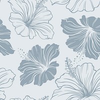 Hibiscus flower pattern background, blue botanical design psd