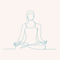 Meditation line art sticker, simple life drawing collage element vector
