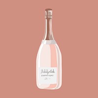 Champagne bottle clipart, pink alcoholic drinks illustration vector
