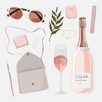 Feminine aesthetic clipart, pink essentials illustration vector set