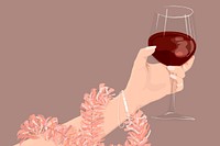 Pink party background, woman raising wine glass illustration vector
