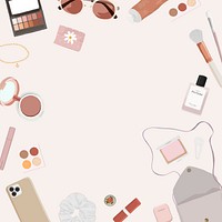 Aesthetic frame background, feminine makeup products in pink vector