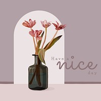 Flower Instagram post template, pink feminine illustration with greeting quote vector